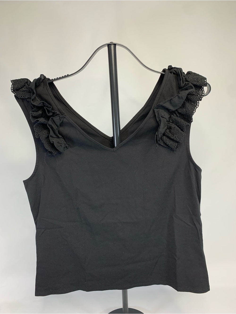 Women's Black Ruffle Sleeve V-Neck Tank Top